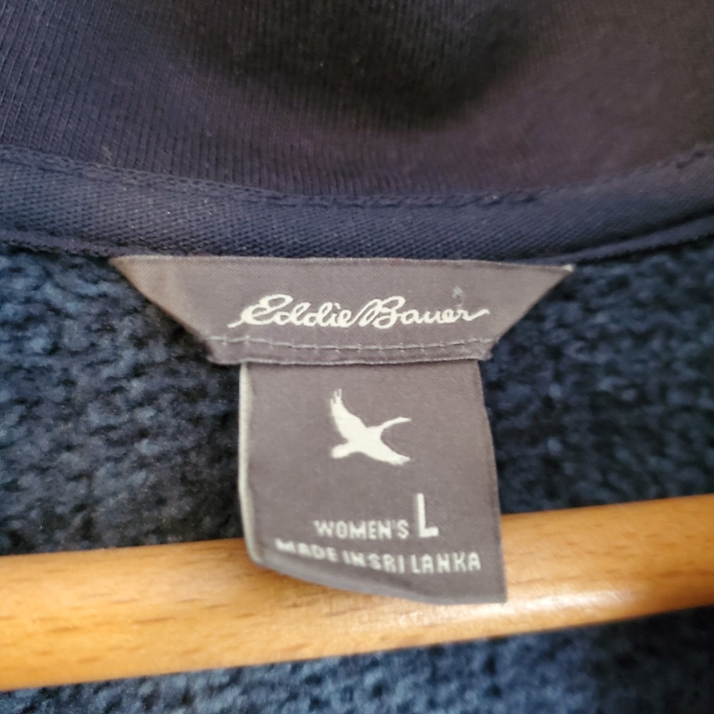 Eddie Bauer Jacket Women Large Heather Blue Radiator Field Barn Sweater Snap Zip - Picture 2 of 8
